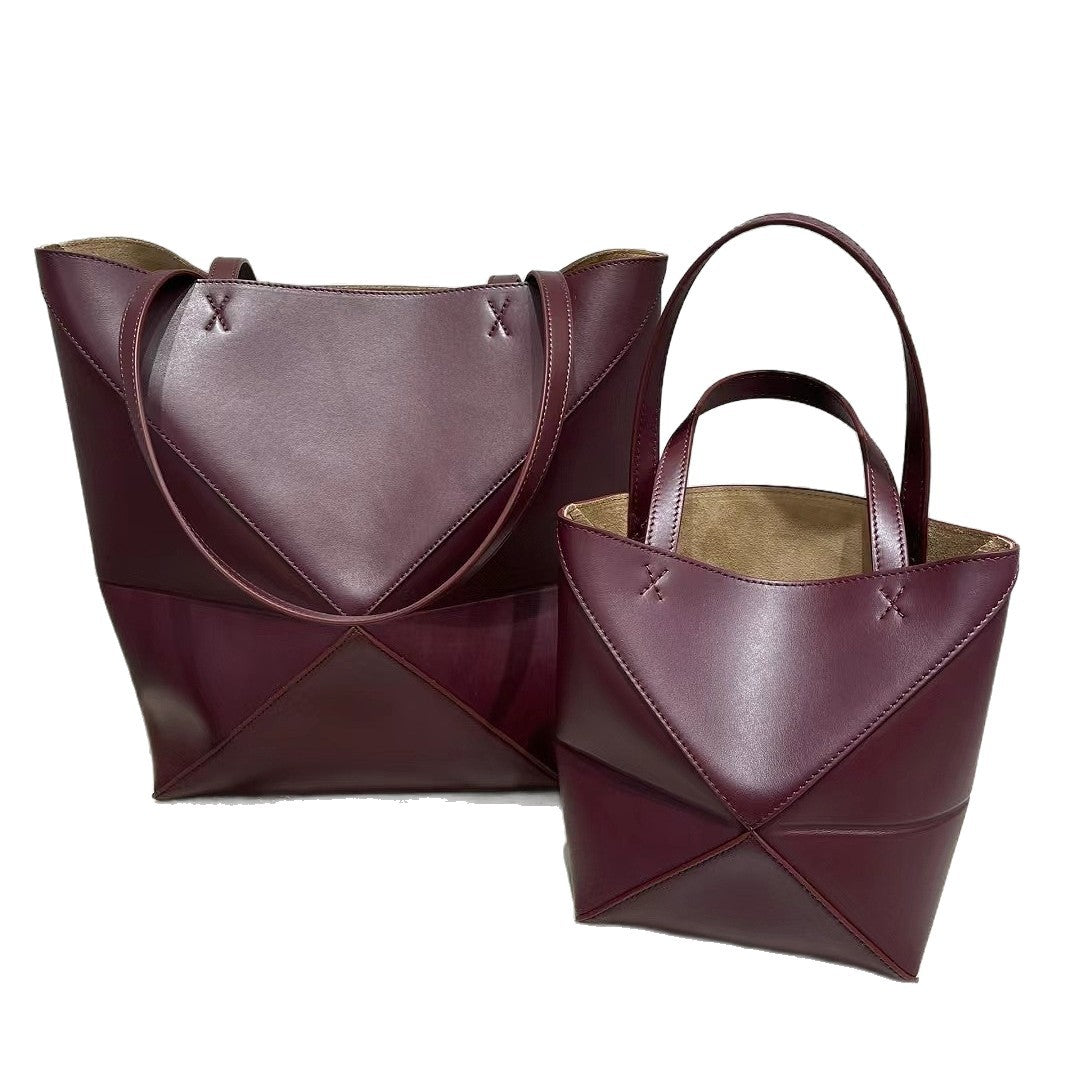 Women's Genuine Leather Geometric Deformation Folding Large Handbags