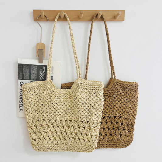 Women's Summer Hollow Woven Seaside Vacation Straw Artistic Crafts Paper Underarm Bag