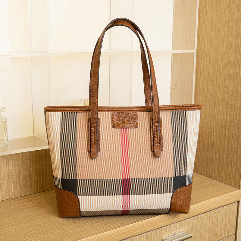 Women's Plaid Versatile High-grade Large Capacity Commuter Portable Tote Bag