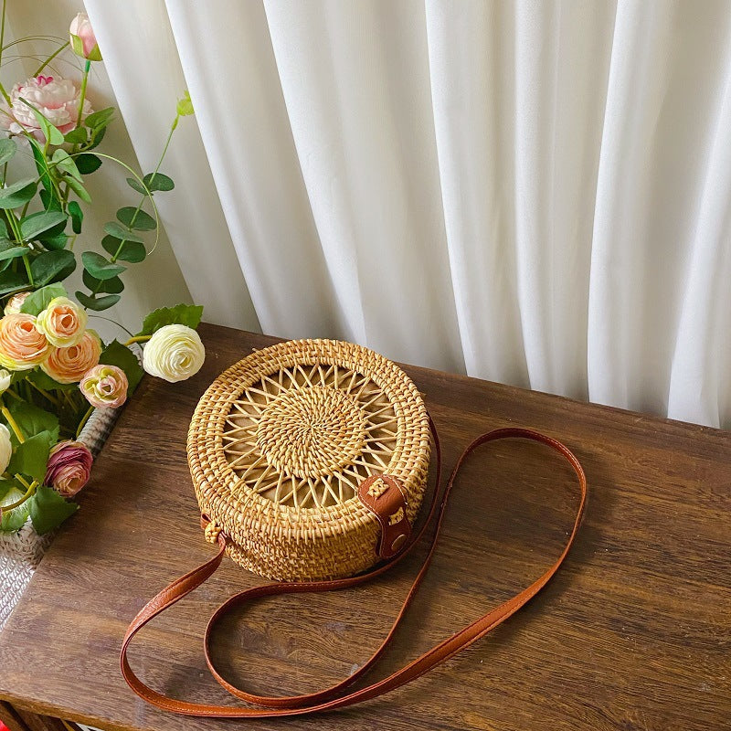 Women's Vietnam Rattan Woven Round Storage Straw Seaside Women's Shoulder Bag
