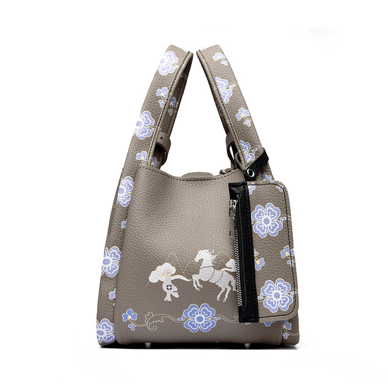 Women's Capacity Commuter Design Sense National Style Printing Bucket Bag