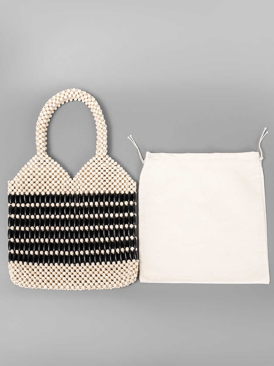Women's Vacation With Wooden Beads Decoration Hand-woven Women's Handbag