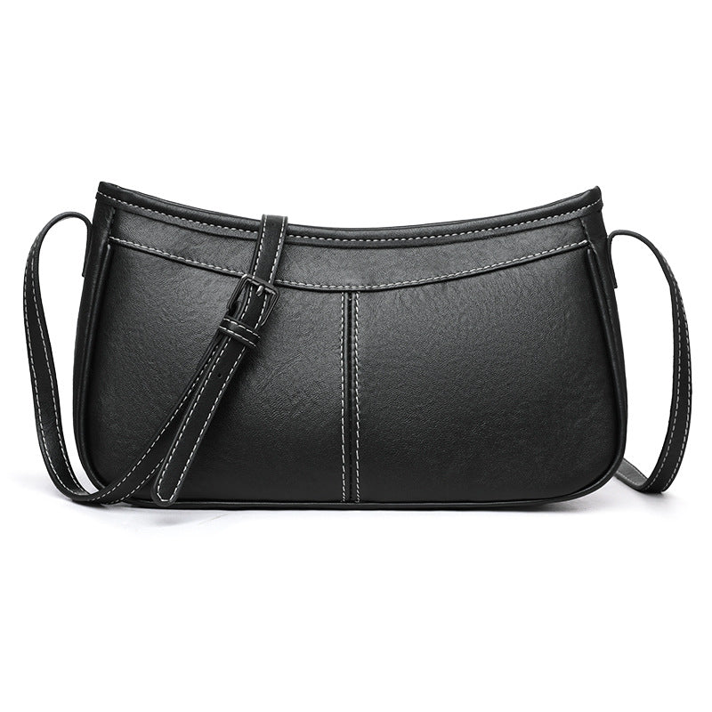 Women's Genuine Leather Simple Underarm Baguette Fashion First Layer Cowhide Women's Messenger Bag