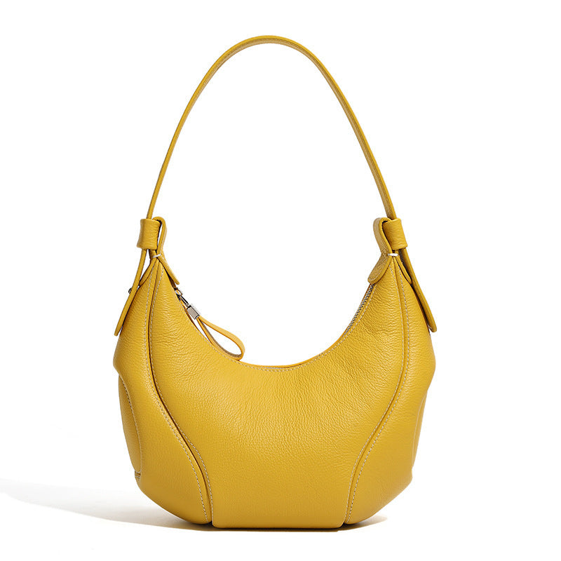 Women's Baseball Niche Retro Crescent Genuine Leather Underarm Bag
