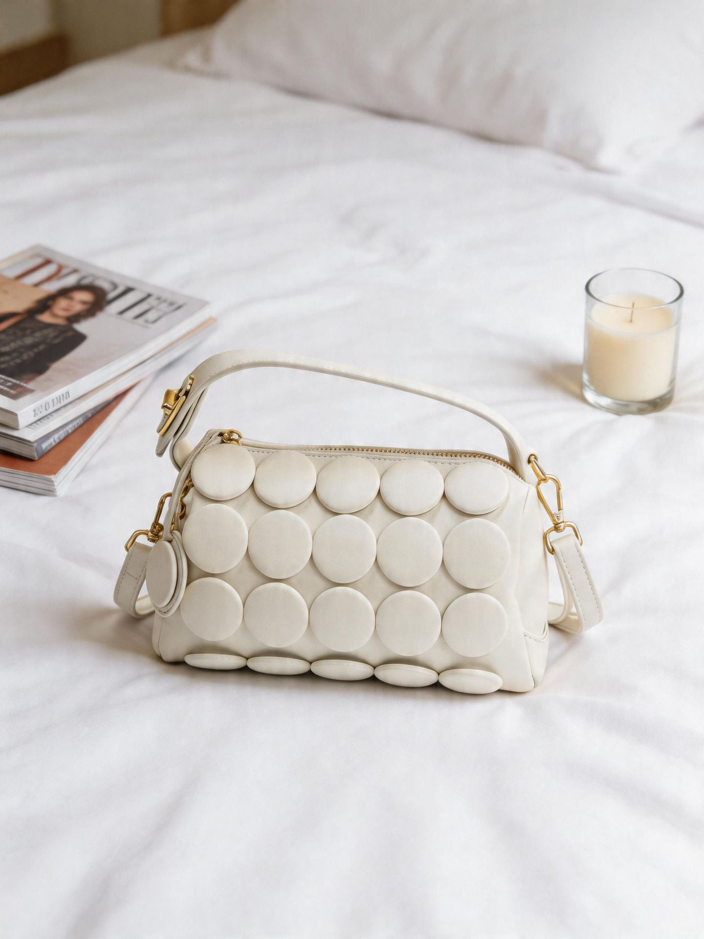 Women's Round Handmade Button Fashion Classic Pillow Women's Shoulder Bag