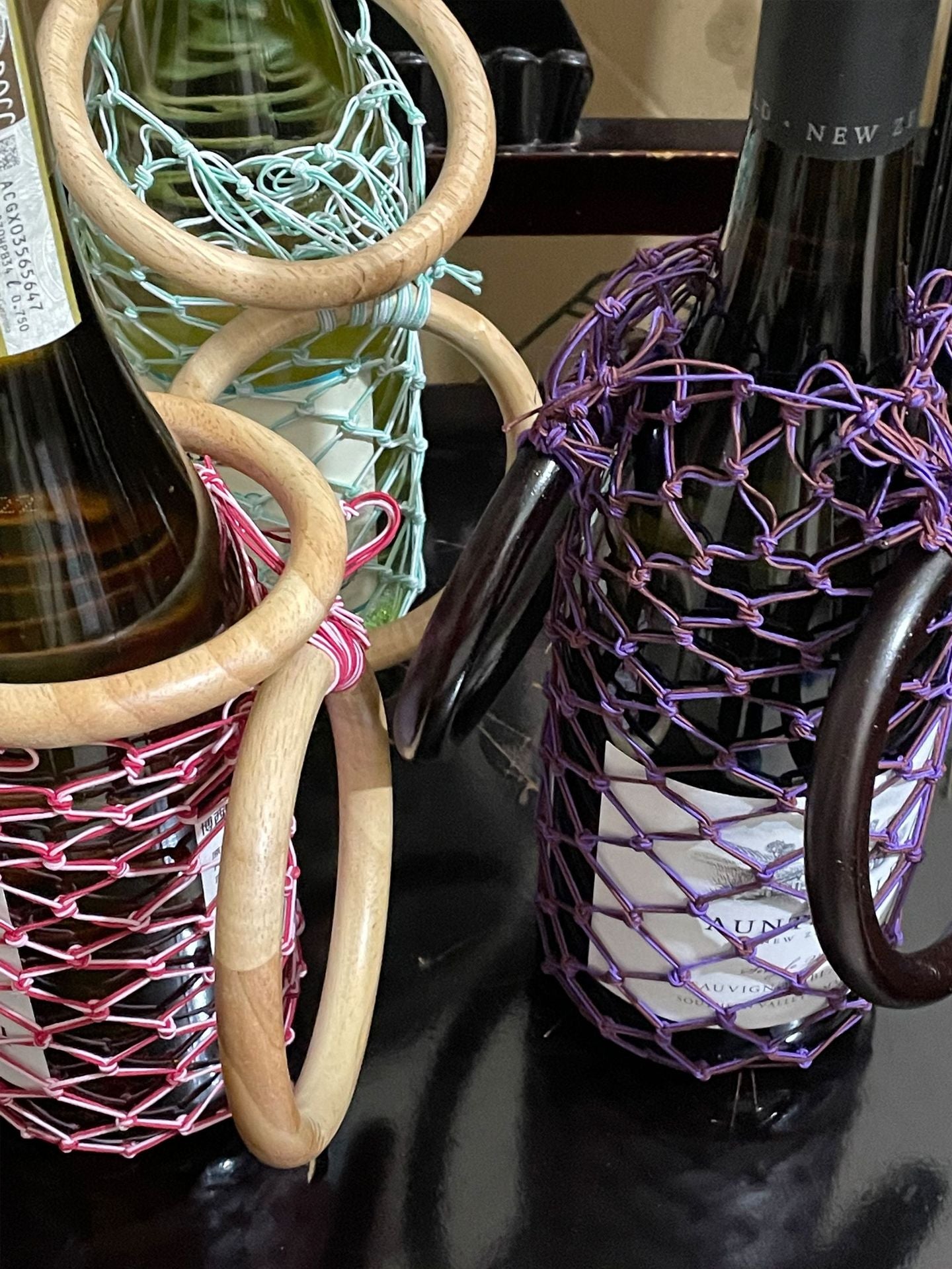 Tighten Rope Wood Red Wine Kettle Net Women's Handbag