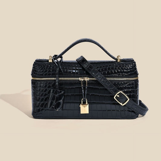 Women's Genuine Leather First Layer Cowhide Crocodile Pattern Lunch Box Fashion Shoulder Bags