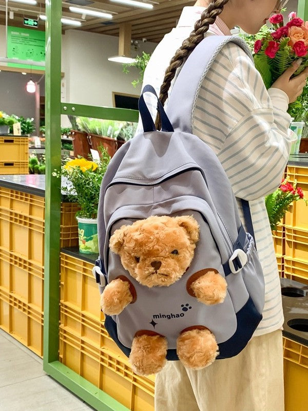 Korean Style Cute Bear Junior Senior High Large Leisure Backpack