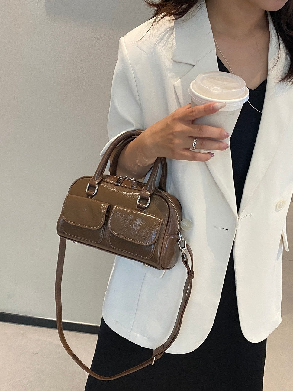 Genuine Leather Retro Female Burst Crack Cattlehide Fashion Simple Women's Handbag