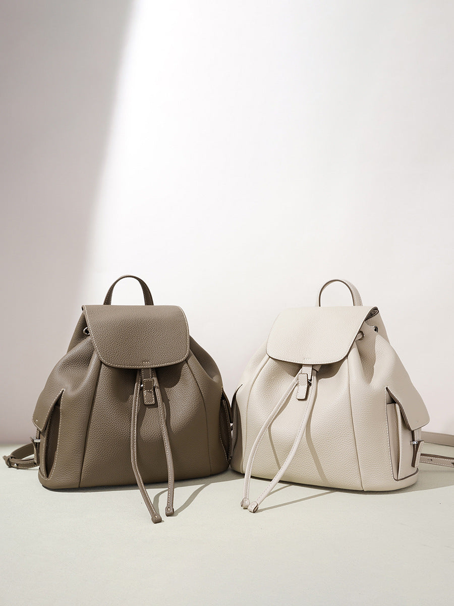 Women's Korean Style Minority Commuter Leather Drawstring Artistic Women's Backpack