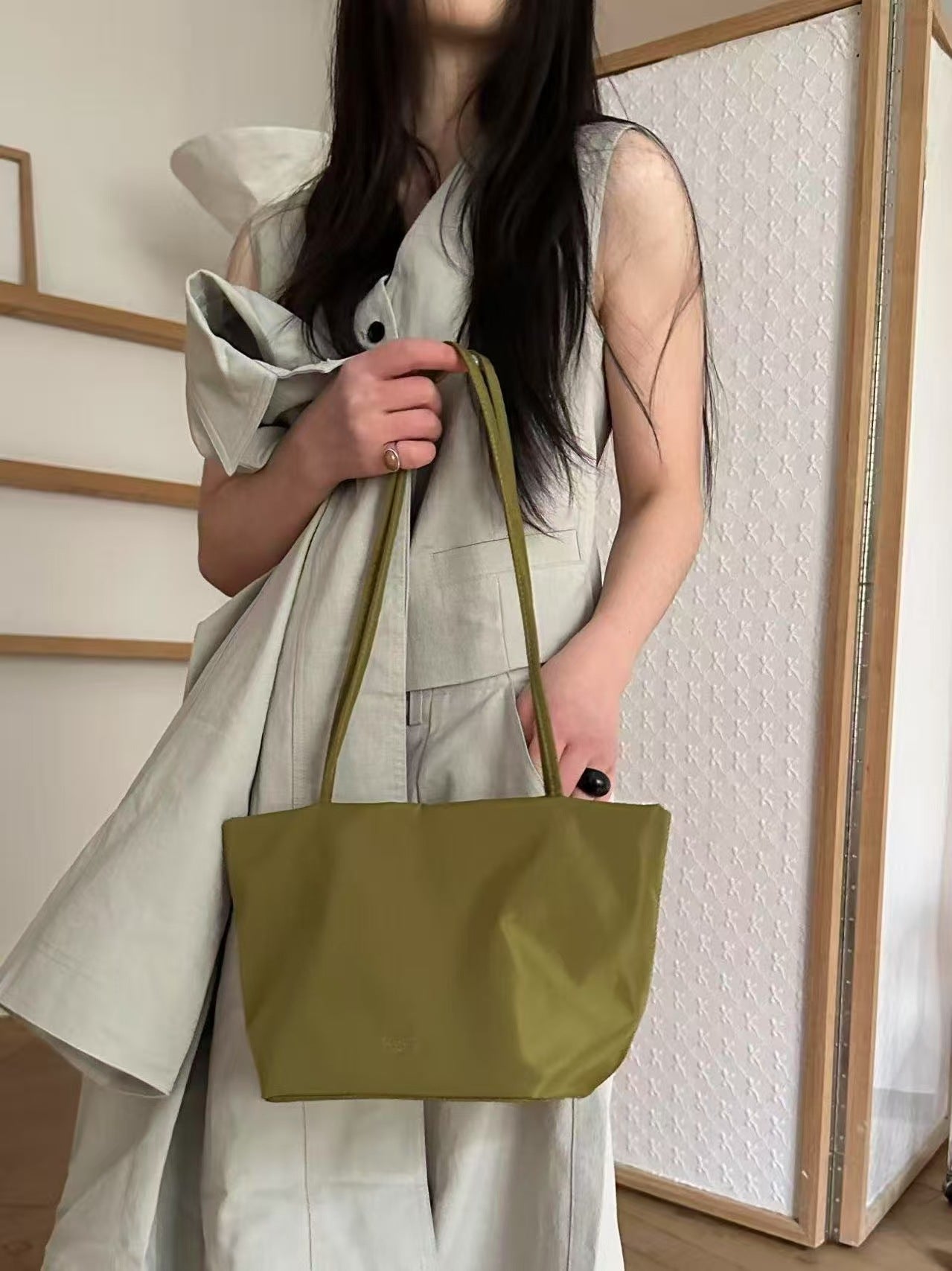 Women's Niche Nylon Cloth Vegetable Basket Large Capacity Lightweight Tote Bag