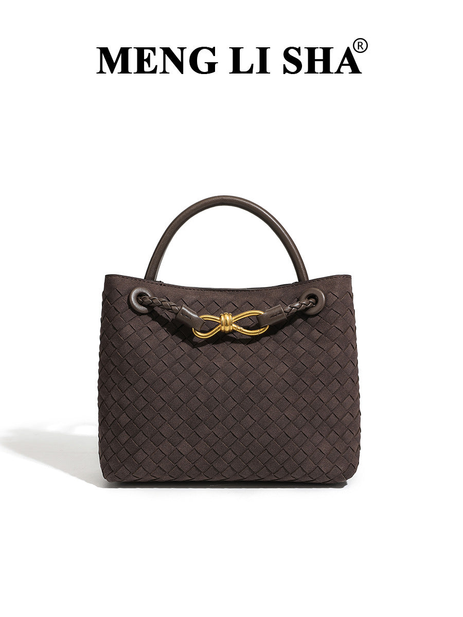 Women's Suede Hand-woven Commuter Portable Vegetable Basket Women's Handbag