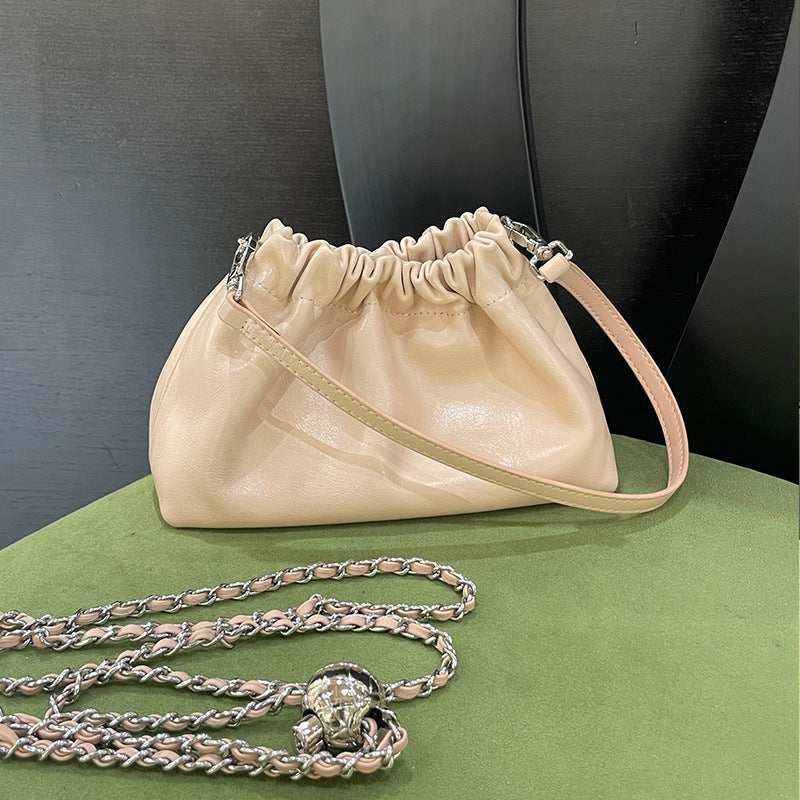 Women's Leather Folds Cloud Style Chain Simple Bags