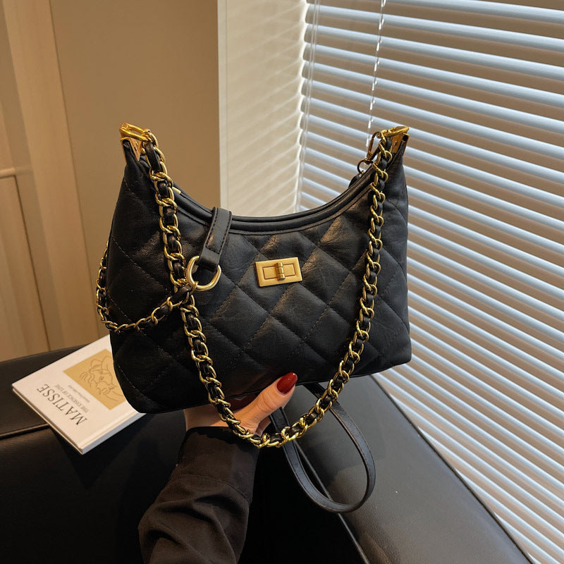 Women's Rhombic Embroidery Thread For Spring Korean Style Versatile Trendy Chain Women's Shoulder Bag