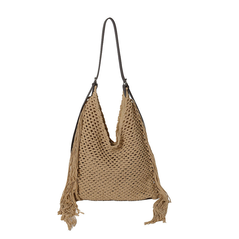 Women's Retro Tassel Woven Beach Summer Commuter Tote Bag