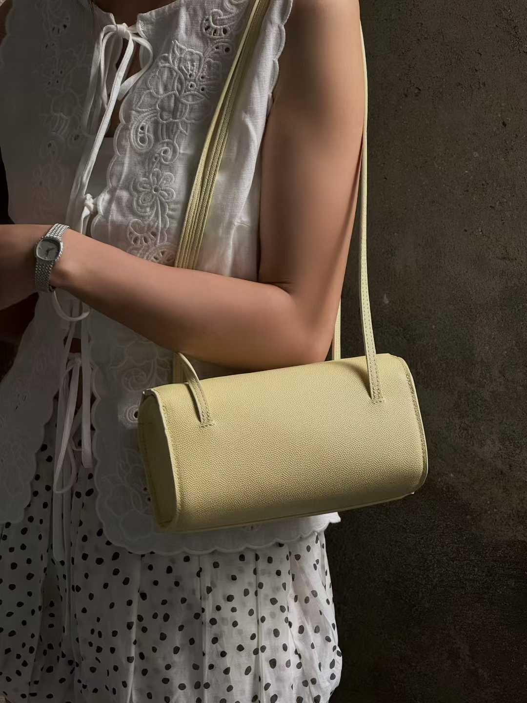 Design Solid Color First Layer Cowhide Box Caviar Women's Shoulder Bag
