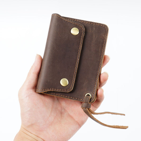 Simple Handmade Genuine Leather Short Vintage Crazy Horse Zipper Card Pack Card Sleeve