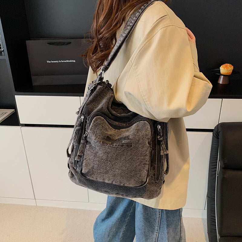 Denim Large Capacity Class Commuter Korean Women's Shoulder Bag