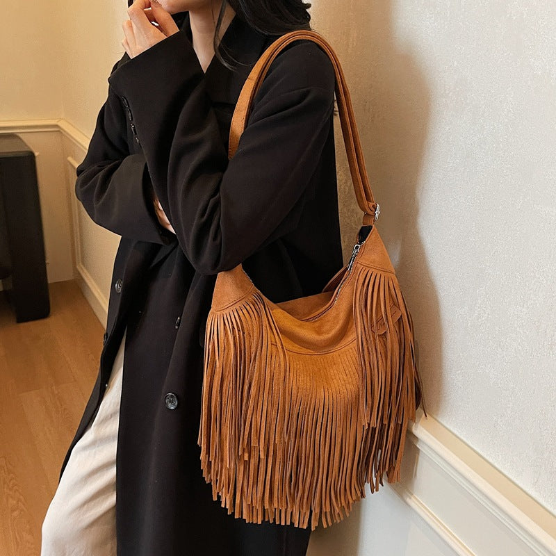Matte Texture Tassel Underarm Fashion Hot Large Women's Messenger Bag