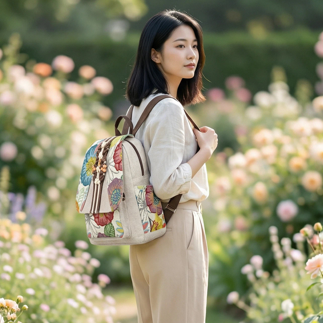Women's Ethnic Style Flower Embroidered Hand-woven Women's Backpack