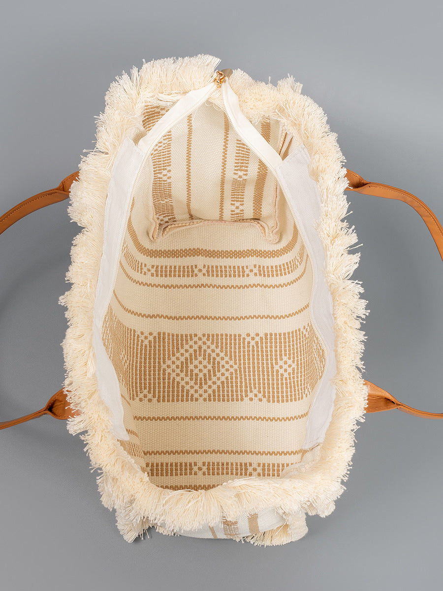 Canvas Large Capacity Female Tassel Seaside Holiday Women's Shoulder Bag