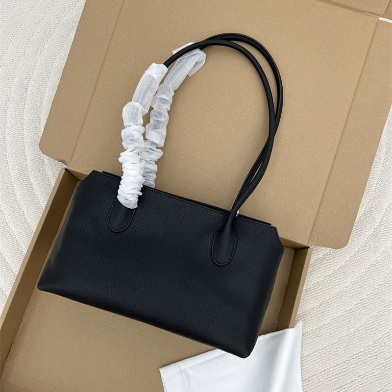 Women's Original Single Minimalist Genuine Leather Long Strap Large Women's Shoulder Bag
