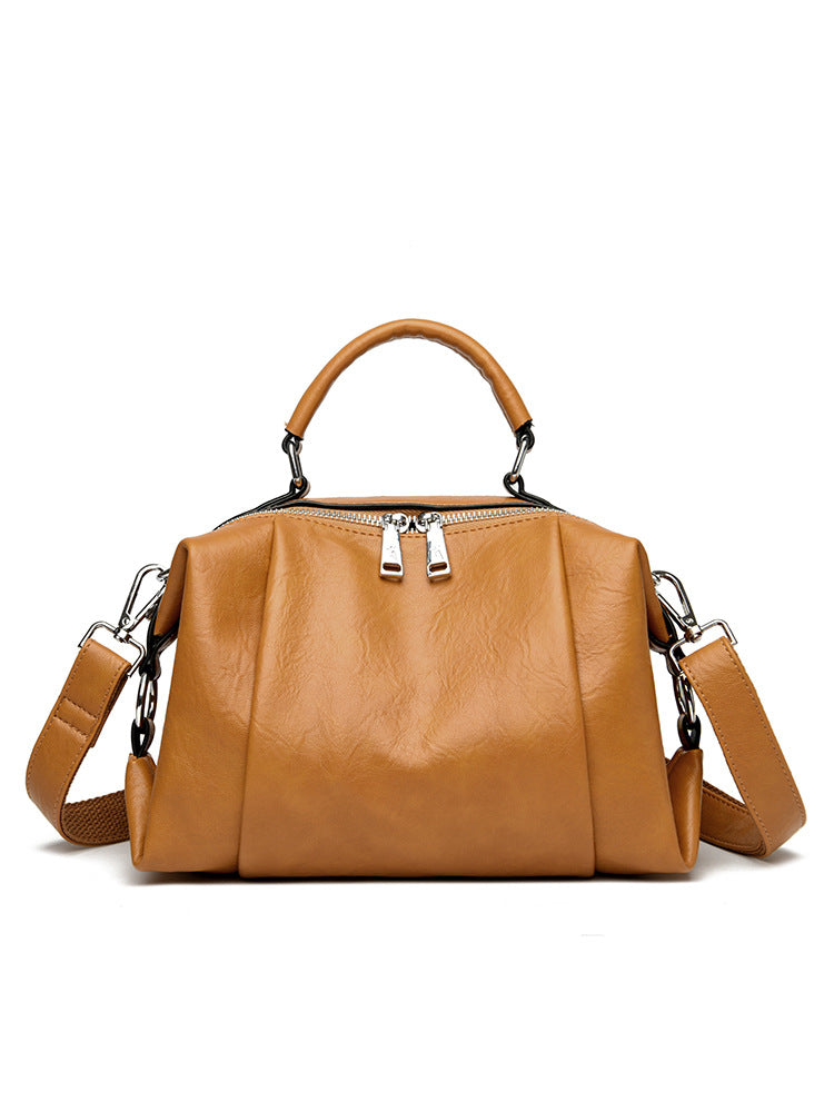 Women's Light Luxury Genuine Leather Boston Pillow Fashion Large Capacity Women's Handbag