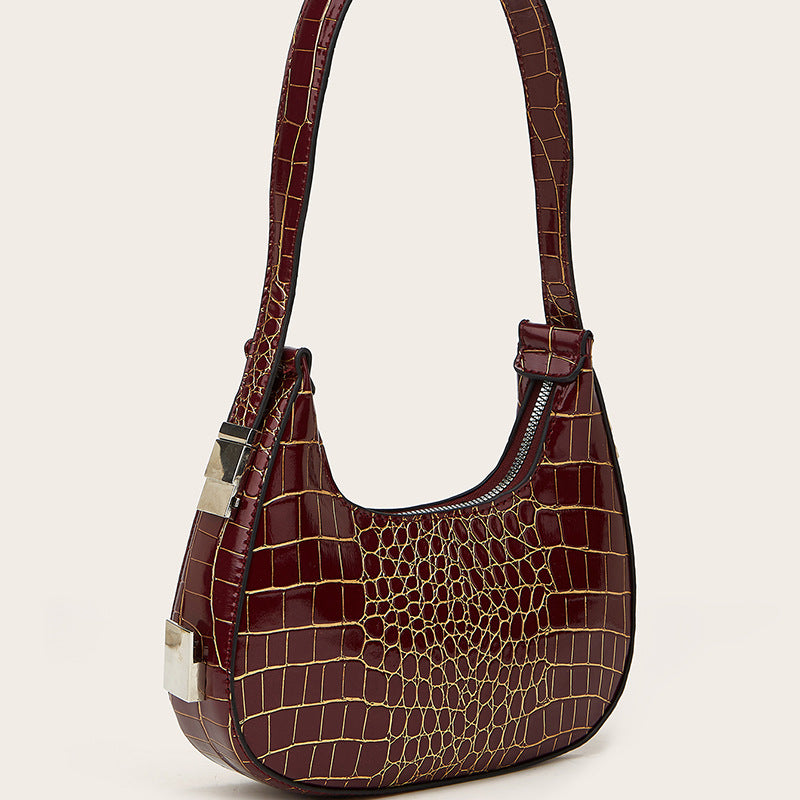 Women's Leisure Commute Moon Trendy Crocodile Pattern Fashionable Underarm Bag