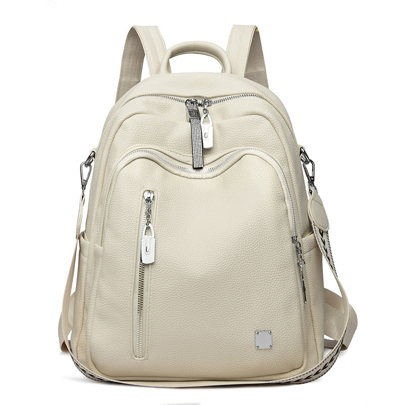 Women's Leather Fashion Korean Style Large Capacity Versatile Soft Backpacks