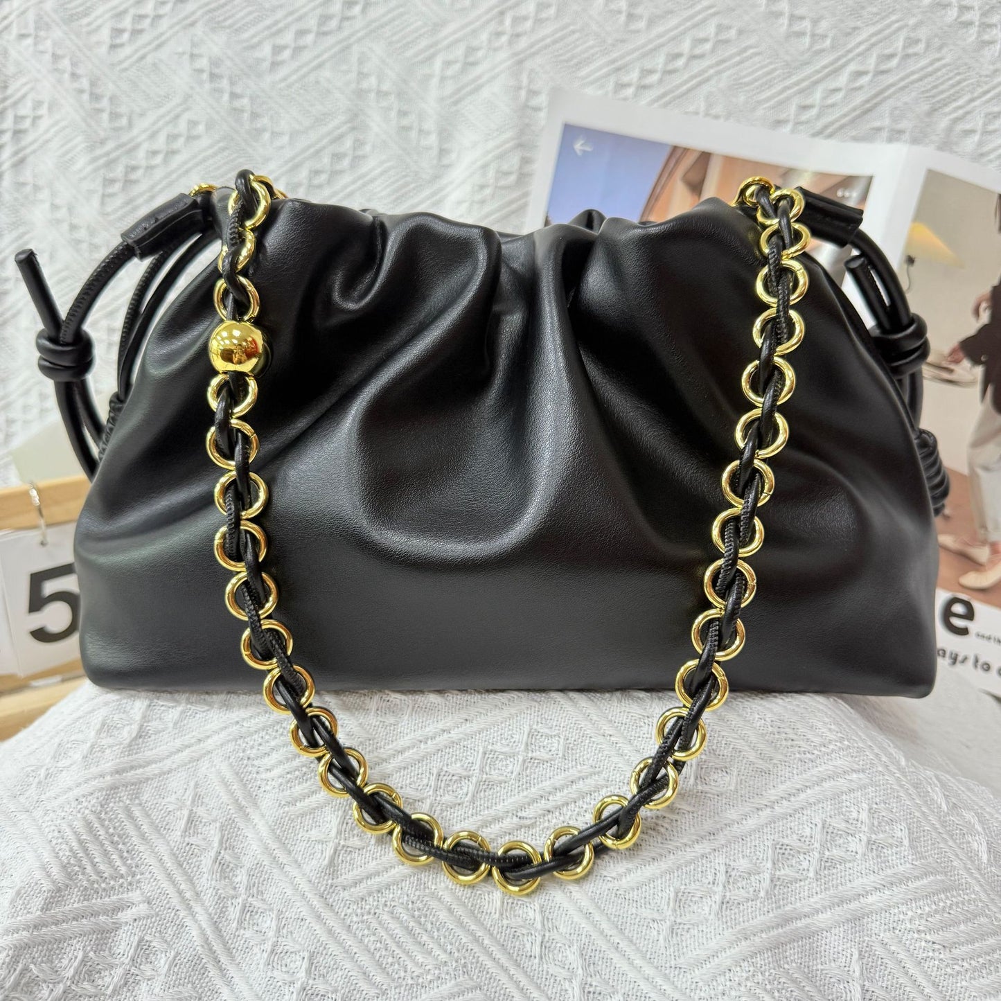 Women's Drawstring Cloud Soft Leather Lucky Large Women's Handbag