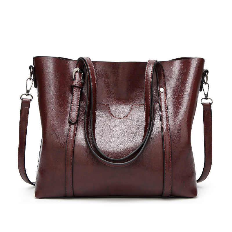 Women's Tide Fashion Oil Wax Leather Portable Tote Bag