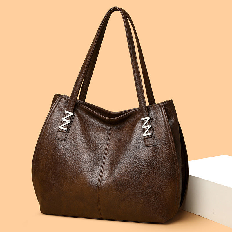 Women's Simple Fashion Soft Leather Retro Textured Large Tote Bags