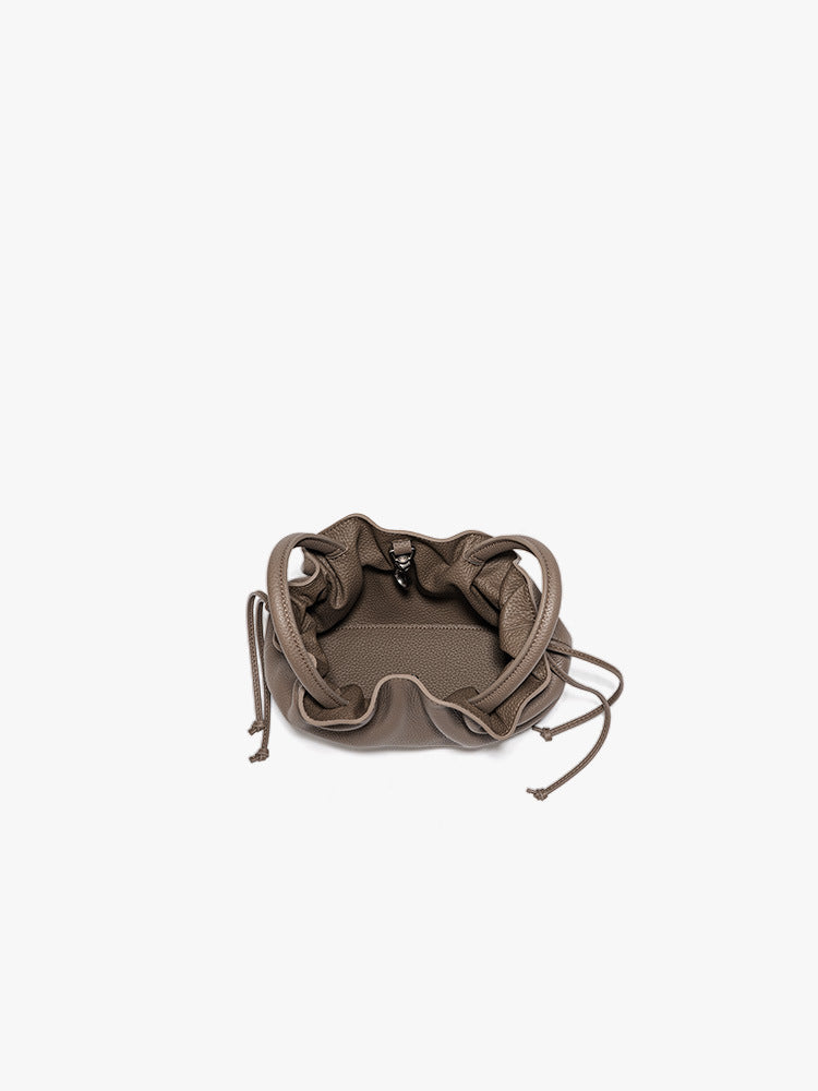 Women's Streamline Series Pleated Underarm Leather Bucket Bag