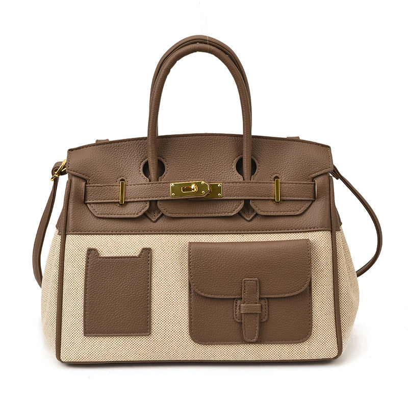 Platinum Canvas Stitching Leather Large Capacity Portable Women's Messenger Bag