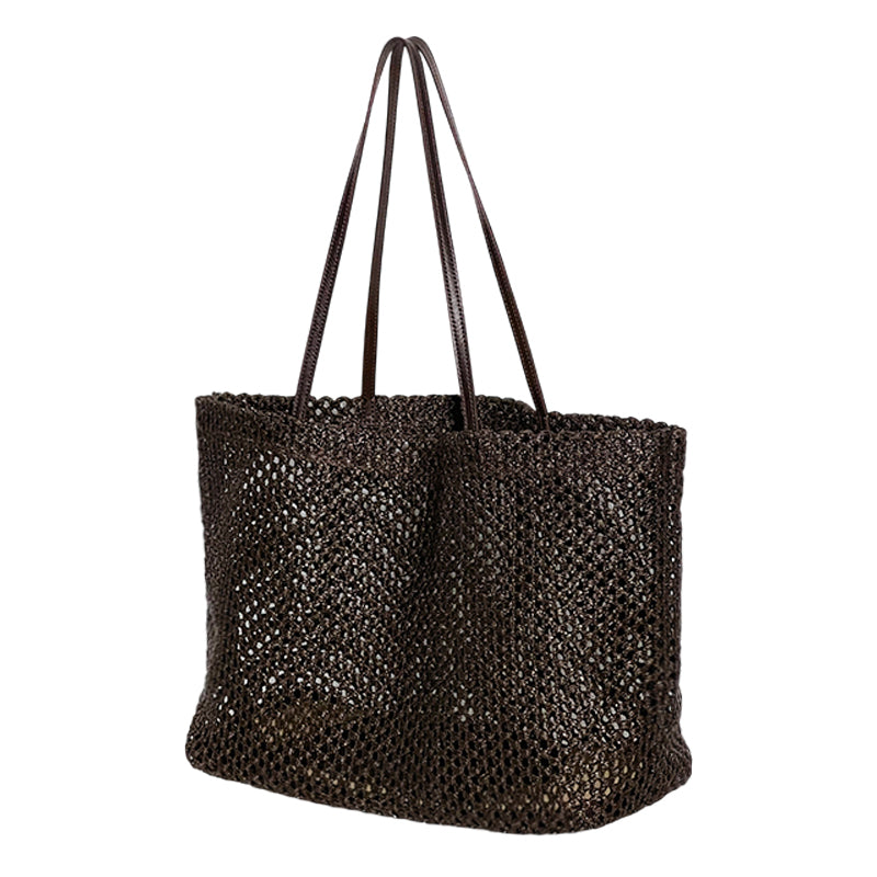 Women's Black Cut-out Woven Niche Idle Style Versatile Large Capacity Tote Bag