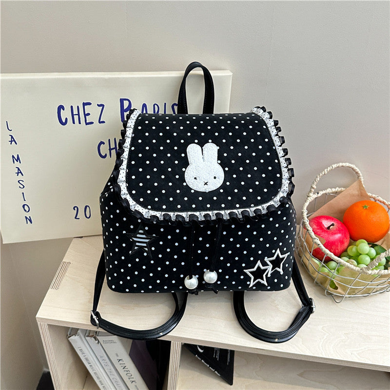Capacity Drawstring Fashionable Korean Polka Dot Backpacks