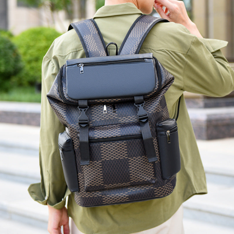 Men's Large Capacity Plaid Business Computer Trend Leisure Backpack