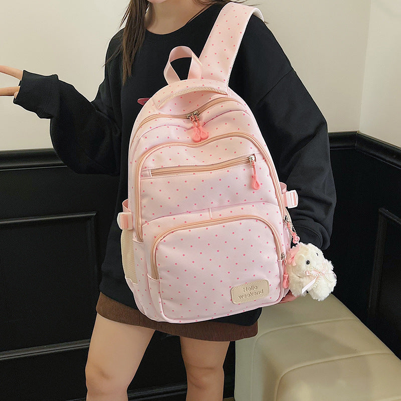 Spring Good-looking Cute Refreshing Polka Dot Large Capacity Backpacks