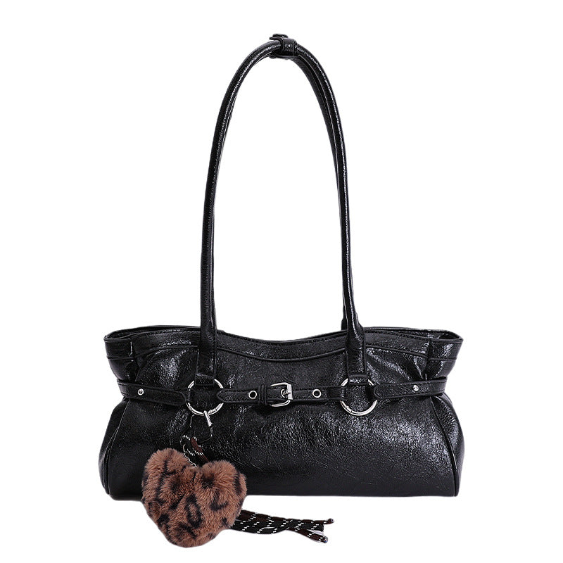 Women's Retro Style Niche Motorcycle Portable Baguette Commuting Shoulder Bags