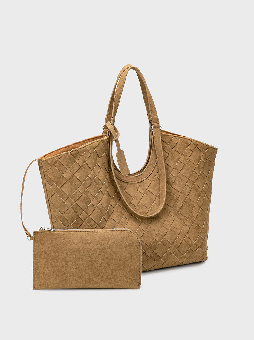 Women's Old Money Style Suede Autumn Large Capacity Woven Portable Tote Bag