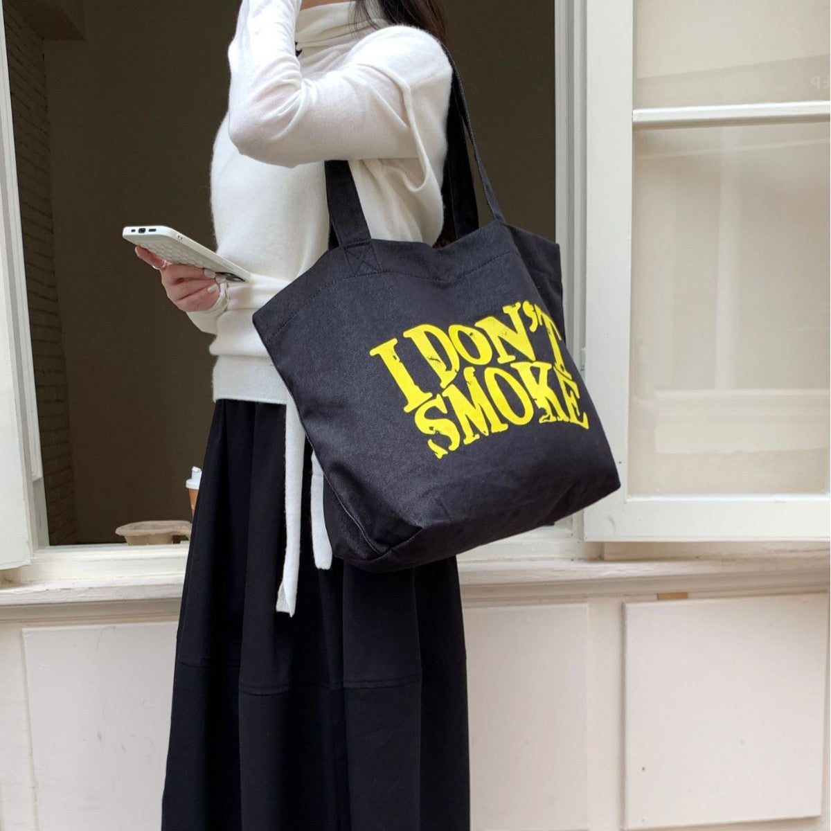 Women's Letter Printing Jean Idle Style Textured Large Capacity Bags
