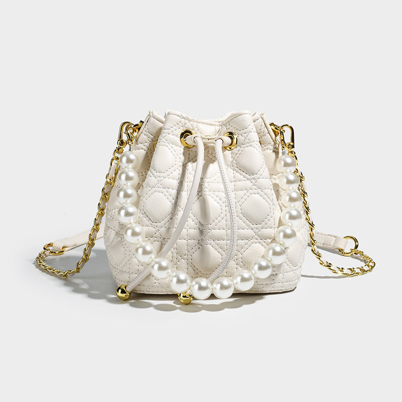 Women's Pearl Chain High Sense Genuine Leather One Cross Bags