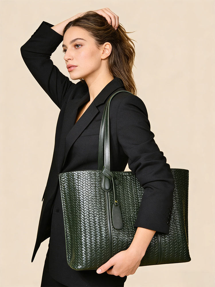 Women's Spring Fashionable High-grade Woven Pattern Large Capacity Commute Tote Bags