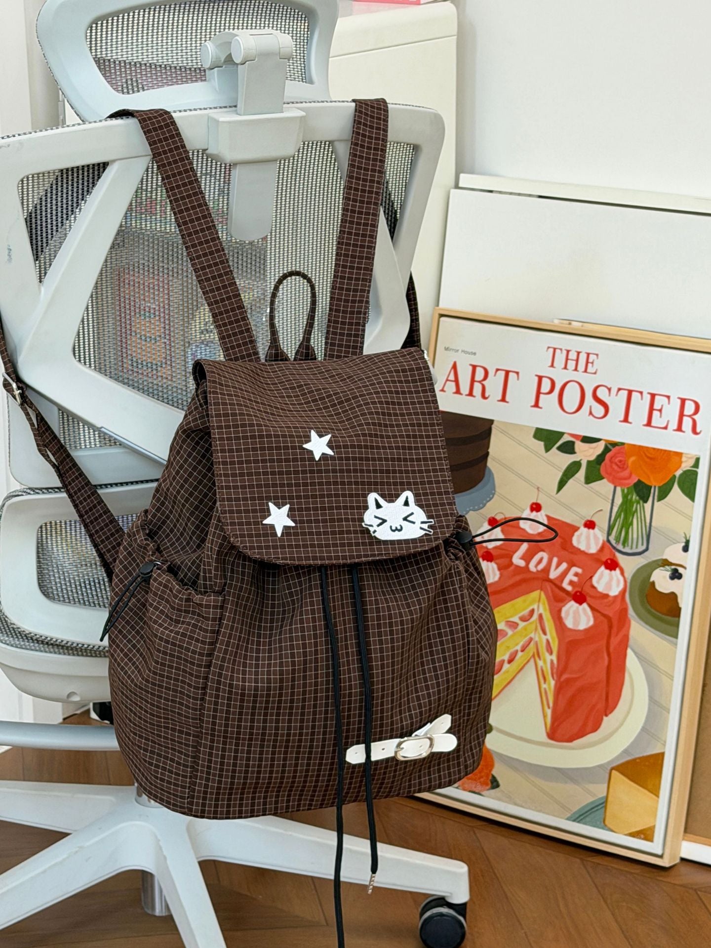 Women's Cute Cartoon Checked Junior High Lightweight Backpacks