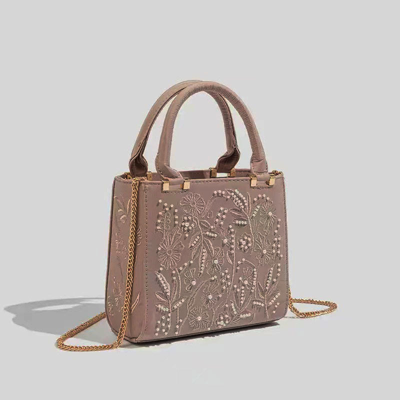 Women's Pearl Embroidered Fashion Silk Satin Textured Cheongsam Women's Messenger Bag