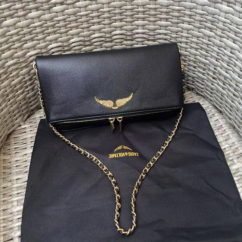 First Layer Cowhide Chain Black Clutch Bags