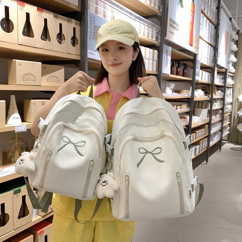 Women's Solid Color Cute Bow Early High Outdoors Leisure Backpack