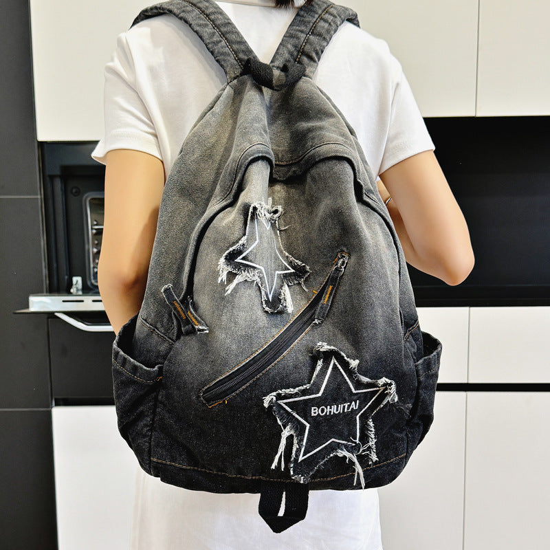 Design Vintage Denim Fashion Gradient Washed Backpacks