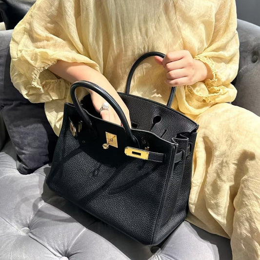 Trendy Lychee Pattern Portable Commuter Female Gold Women's Handbag