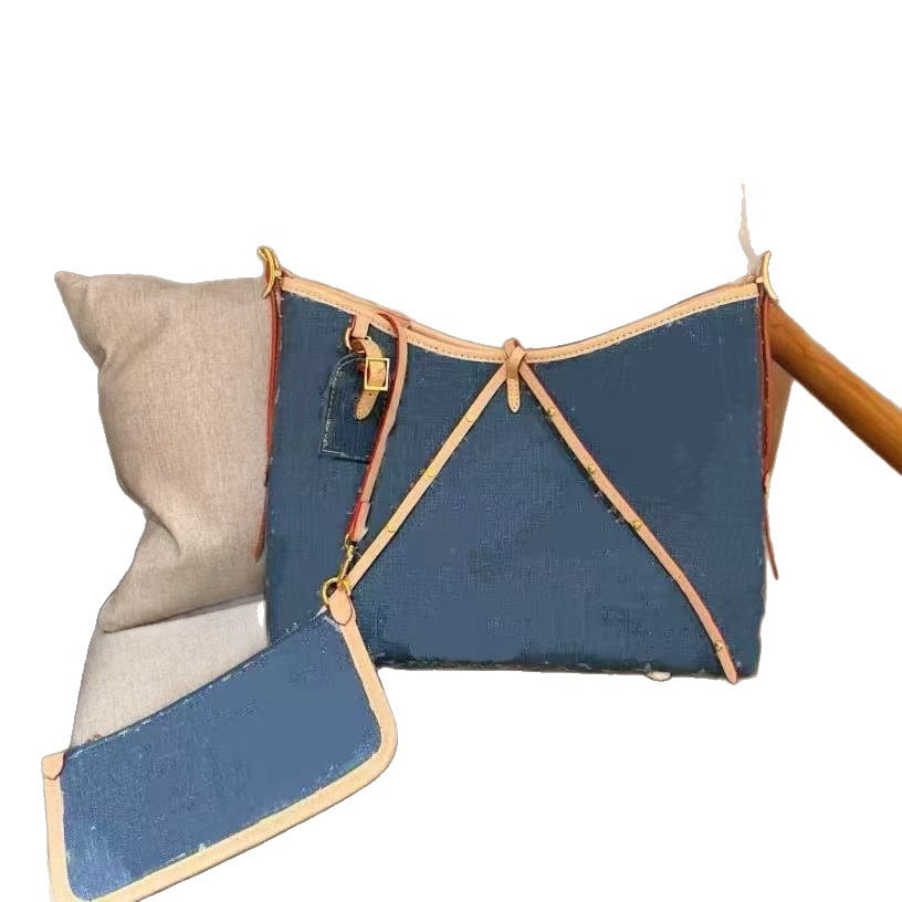 Women's Retro Fashion Blue Denim Mini Moon Lunch Box Ancient Women's Handbag